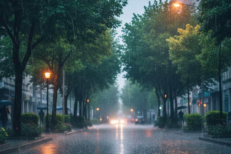 Potret musim hujan melanda perkotaan.