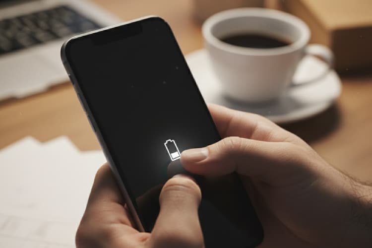 Ilustrasi seseorang memegang HP dalam keadaan mati.