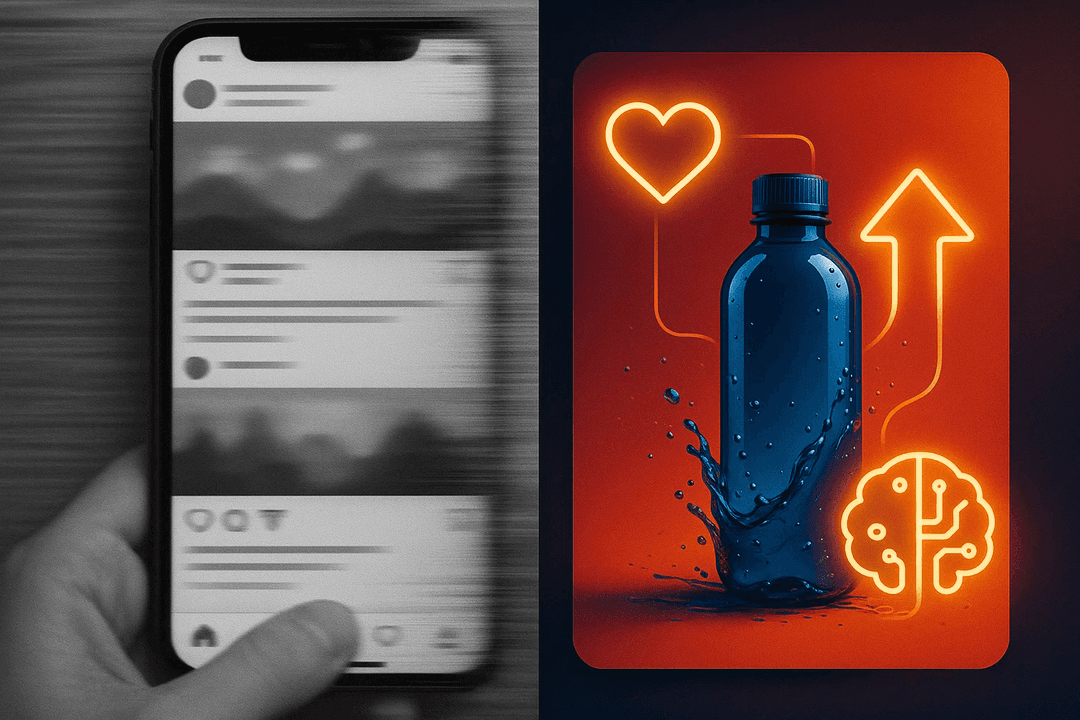 Ilustrasi orang menggulir video di HP dengan iklan yang dihasilkan AI.